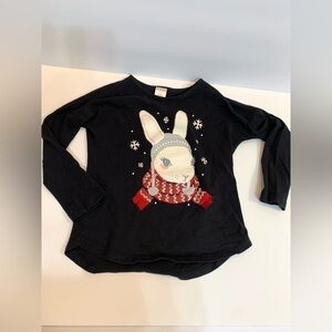 Girls Gymboree Long Sleeve Black T-Shirt White Glitter Snow Bunny Sz 5